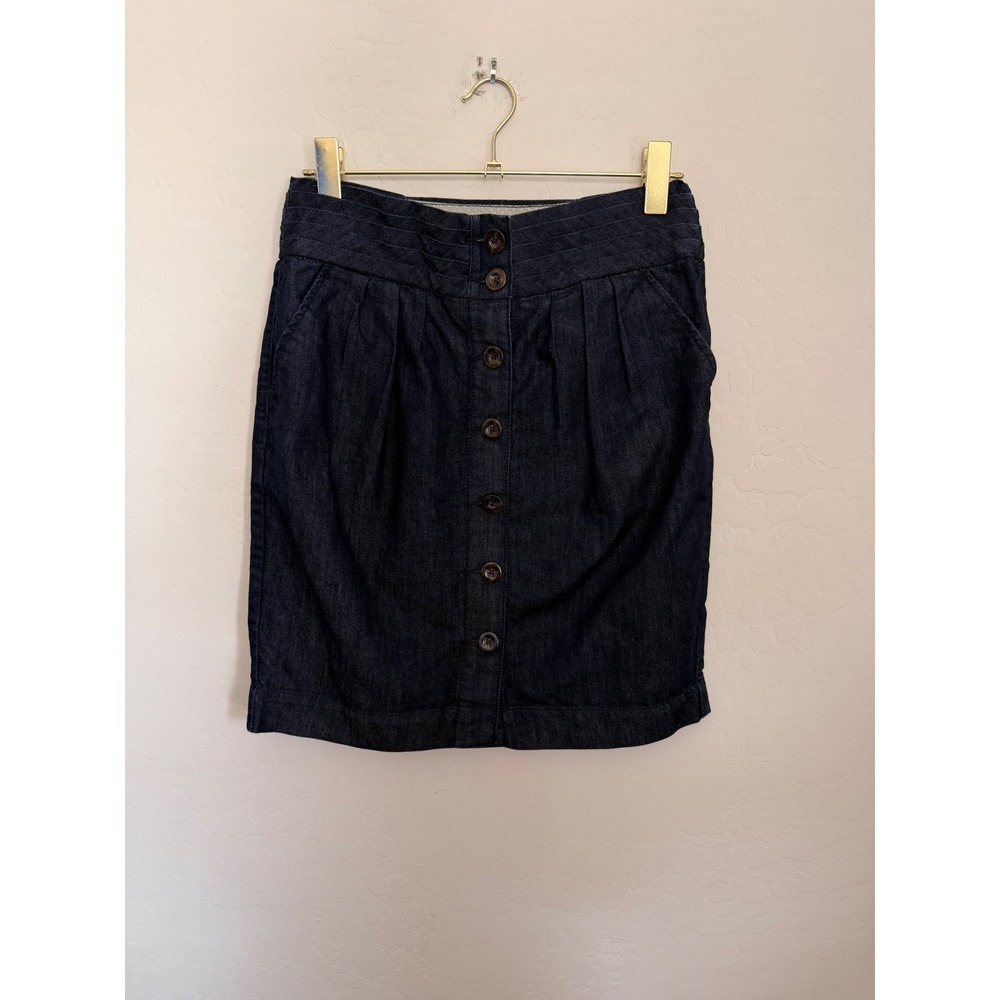 Pilcro and the Letterpress Anthropologie Dark Wash Denim Button Front Skirt 8